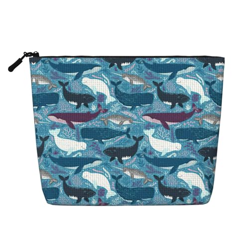 Bkdogkt Arbeitstasche mit Wal-Muster, einlagig, Make-up-Tasche, Reise-Kosmetik-Organizer, großes Fassungsvermögen, Schwarz, Einheitsgröße von Bkdogkt