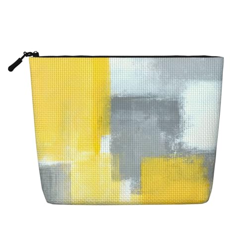 Bkdogkt Arbeitstasche mit abstraktem Kunstdruck, grau und gelb, einlagige Make-up-Tasche, Reise-Kosmetik-Organizer, großes Fassungsvermögen, Schwarz, Einheitsgröße von Bkdogkt