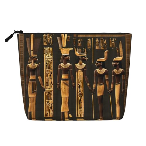 Bkdogkt Arbeitstasche mit altägyptischem Hieroglyphen-Druck, einlagig, Make-up-Tasche, Reise-Kosmetik-Organizer, großes Fassungsvermögen, Schwarz, Einheitsgröße von Bkdogkt