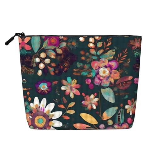 Bkdogkt Arbeitstasche mit buntem Boho-Blumendruck, einlagig, Make-up-Tasche, Reise-Kosmetik-Organizer, großes Fassungsvermögen, Schwarz, Einheitsgröße von Bkdogkt