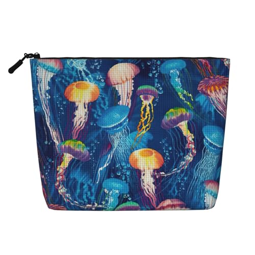 Bkdogkt Arbeitstasche mit farbigem Quallen-Druck, einlagig, Make-up-Tasche, Reise-Kosmetik-Organizer, großes Fassungsvermögen, Schwarz, Einheitsgröße von Bkdogkt