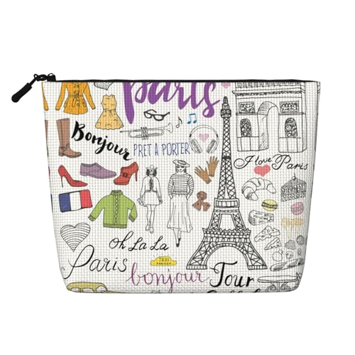 Bkdogkt Arbeitstasche mit französischer Paris-Tour, Eiffelturm, einlagig, Make-up-Tasche, Reise-Kosmetik-Organizer, großes Fassungsvermögen, Schwarz, Einheitsgröße von Bkdogkt