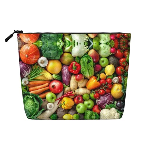 Bkdogkt Arbeitstasche mit frischem Obst und Gemüse, einlagige Make-up-Tasche, Reise-Kosmetik-Organizer, großes Fassungsvermögen, Schwarz, Einheitsgröße von Bkdogkt