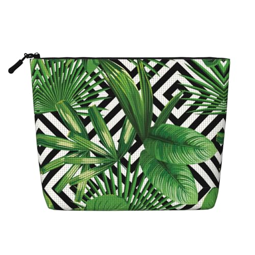 Bkdogkt Arbeitstasche mit grünen Blättern von Palmen, tropischer Pflanzendruck, einlagig, Make-up-Tasche, Reise-Kosmetik-Organizer, großes Fassungsvermögen, Schwarz, Einheitsgröße von Bkdogkt