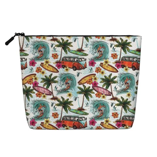 Bkdogkt Arbeitstasche mit hawaiianischem Surfer auf gewelltem Druck, einlagig, Make-up-Tasche, Reise-Kosmetik-Organizer, großes Fassungsvermögen, Schwarz, Einheitsgröße von Bkdogkt