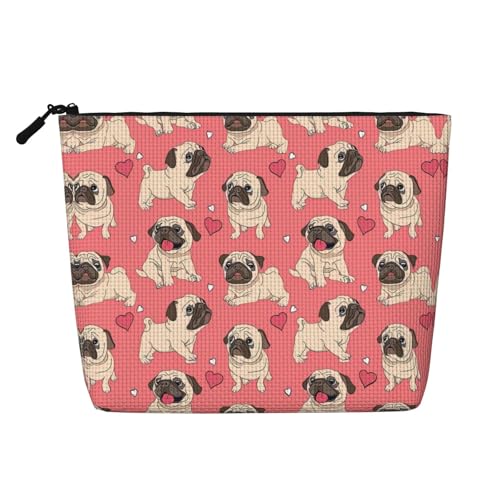 Bkdogkt Arbeitstasche mit lustigem Cartoon-Mops-Motiv, einlagig, Reise-Kosmetik-Organizer, großes Fassungsvermögen, Schwarz, Einheitsgröße von Bkdogkt