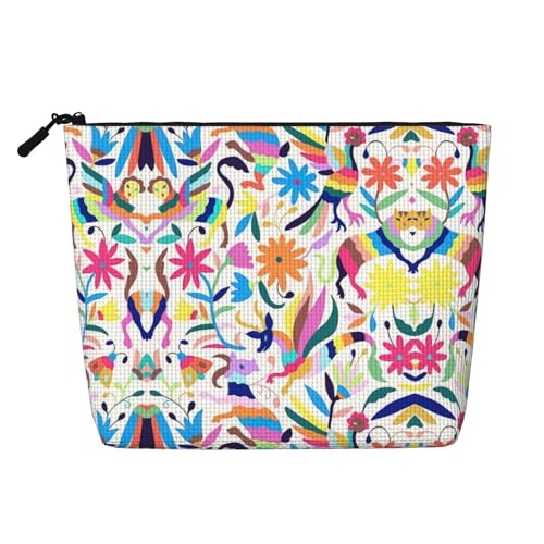 Bkdogkt Arbeitstasche mit mexikanischem Otomi-Tieraufdruck, einlagig, Make-up-Tasche, Reise-Kosmetik-Organizer, großes Fassungsvermögen, Schwarz, Einheitsgröße von Bkdogkt
