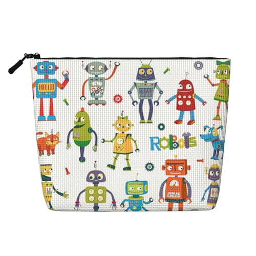 Bkdogkt Arbeitstasche mit niedlichem Cartoon-Roboter-Druck, einlagig, Make-up-Tasche, Reise-Kosmetik-Organizer, großes Fassungsvermögen, Schwarz, Einheitsgröße von Bkdogkt