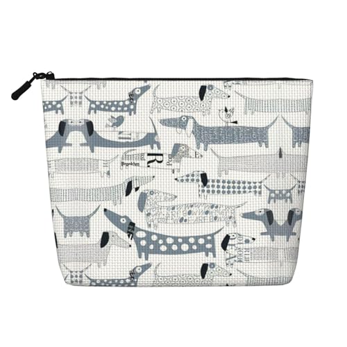 Bkdogkt Arbeitstasche mit niedlichem Dackel-Motiv, einlagig, Make-up-Tasche, Reise-Kosmetik-Organizer, großes Fassungsvermögen, Schwarz, Einheitsgröße von Bkdogkt