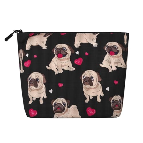 Bkdogkt Arbeitstasche mit niedlichem Mops-Aufdruck, einlagig, Make-up-Tasche, Reise-Kosmetik-Organizer, großes Fassungsvermögen, Schwarz, Einheitsgröße von Bkdogkt
