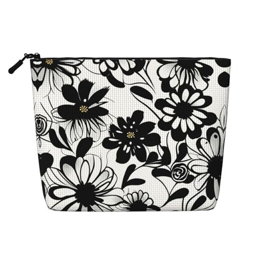 Bkdogkt Arbeitstasche mit schwarzem und weißem Blumendruck, einlagig, Make-up-Tasche, Reise-Kosmetik-Organizer, großes Fassungsvermögen, Schwarz, Einheitsgröße von Bkdogkt