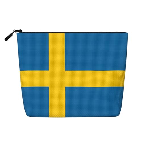 Bkdogkt Arbeitstasche mit schwedischer Flagge, einlagig, Make-up-Tasche, Reise-Kosmetik-Organizer, großes Fassungsvermögen, Schwarz, Einheitsgröße von Bkdogkt