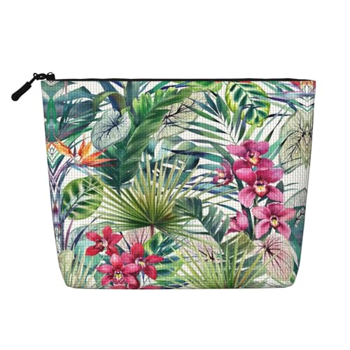 Bkdogkt Arbeitstasche mit tropischen Pflanzen, einlagig, Make-up-Tasche, Reise-Kosmetik-Organizer, großes Fassungsvermögen, Schwarz, Einheitsgröße von Bkdogkt