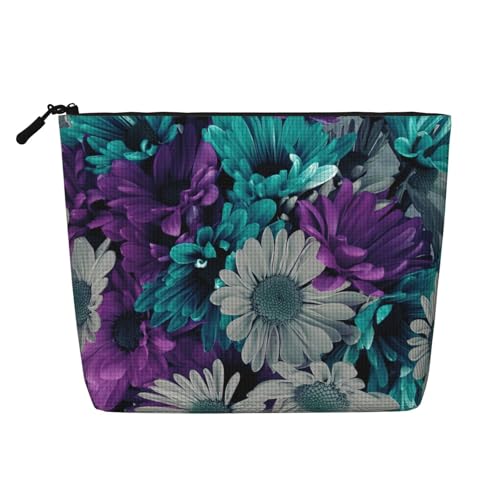 Bkdogkt Arbeitstasche mit violetten und blaugrünen Blumen, einlagig, Make-up-Tasche, Reise-Kosmetik-Organizer, großes Fassungsvermögen, Schwarz, Einheitsgröße von Bkdogkt