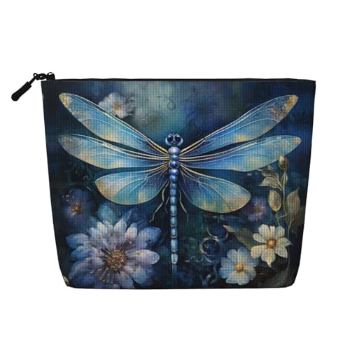 Bkdogkt Art Blue Arbeitstasche mit Libellen-Druck, einlagig, Make-up-Tasche, Reise-Kosmetik-Organizer, großes Fassungsvermögen, Schwarz, Einheitsgröße von Bkdogkt
