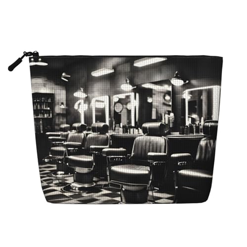 Bkdogkt Barber Shop Arbeitstasche mit einfarbigem Druck, einlagig, Make-up-Tasche, Reise-Kosmetik-Organizer, großes Fassungsvermögen, Schwarz, Einheitsgröße von Bkdogkt