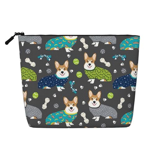 Bkdogkt Corgi Arbeitstasche mit Hundeaufdruck, einlagig, Make-up-Tasche, Reise-Kosmetik-Organizer, großes Fassungsvermögen, Schwarz, Einheitsgröße von Bkdogkt