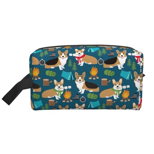 Bkdogkt Corgi Kosmetik-Organizer mit großem Fassungsvermögen, für Damen und Herren, tragbare Reise-Make-up-Tasche, Weiss/opulenter Garten, Einheitsgröße von Bkdogkt