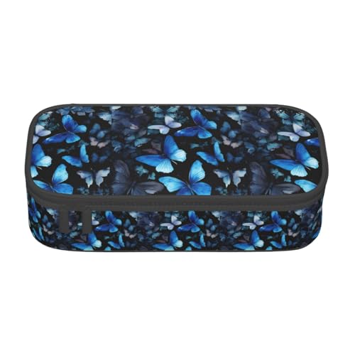 Bkdogkt Federmäppchen, Motiv: blaue Schmetterlinge, weiße Blumen, 21,6 x 5,1 x 9,4 cm, großes Fassungsvermögen, funktionale Aufbewahrung für Büro, Reisen von Bkdogkt