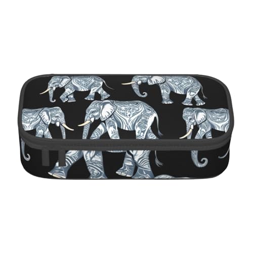 Bkdogkt Federmäppchen mit Elefanten-Blau-Druck, 21,6 x 5,1 x 9,4 cm, großes Fassungsvermögen, funktionale Aufbewahrung für Büro, Reisen von Bkdogkt