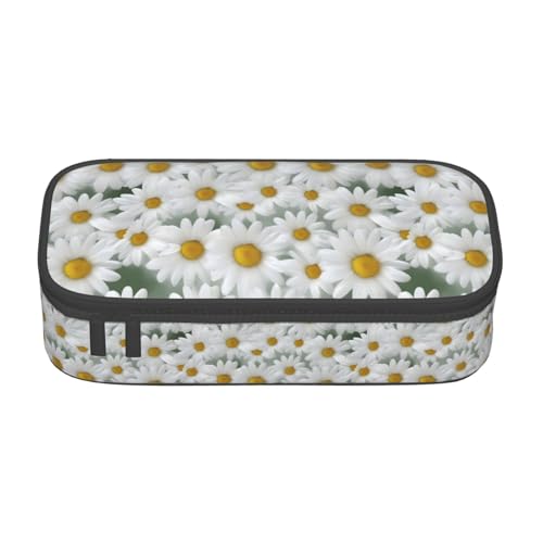 Bkdogkt Federmäppchen mit Gänseblümchen-Aufdruck, 21,6 x 5,1 x 9,4 cm, großes Fassungsvermögen, funktionale Aufbewahrung für Büro und Reisen von Bkdogkt