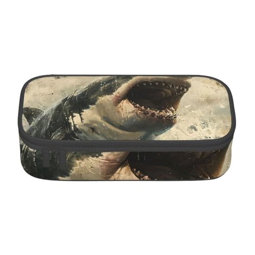 Bkdogkt Federmäppchen mit Hai-Aufdruck, 21,6 x 5,1 x 9,4 cm, großes Fassungsvermögen, funktionale Aufbewahrung für Büro, Reisen von Bkdogkt