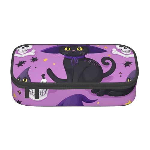Bkdogkt Federmäppchen mit Halloween-Katzenmuster, 21,6 x 5,1 x 9,4 cm, großes Fassungsvermögen, funktionale Aufbewahrung für Büro, Reisen von Bkdogkt