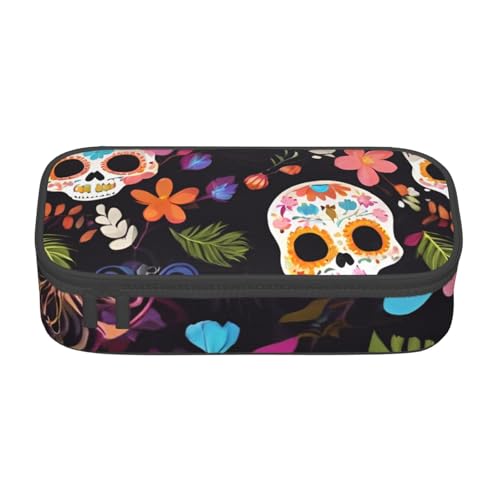 Bkdogkt Federmäppchen mit Horror-Totenkopf-Druck, 21,6 x 5,1 x 9,4 cm, großes Fassungsvermögen, funktionale Aufbewahrung für Büro und Reisen von Bkdogkt