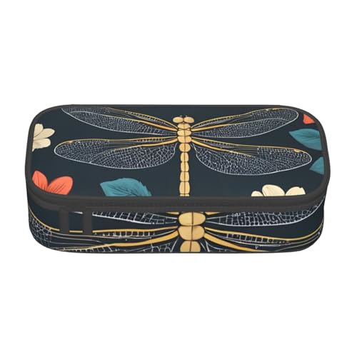 Bkdogkt Federmäppchen mit Libellen-Blumendruck, 21,6 x 5,1 x 9,4 cm, großes Fassungsvermögen, funktionale Aufbewahrung für Büro, Reisen von Bkdogkt