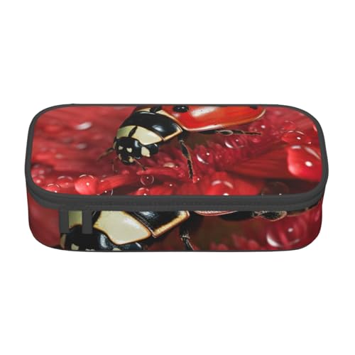Bkdogkt Federmäppchen mit Marienkäfer-Blumendruck, 21,6 x 5,1 x 9,4 cm, großes Fassungsvermögen, funktionale Aufbewahrung für Büro, Reisen von Bkdogkt