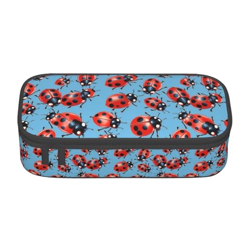 Bkdogkt Federmäppchen mit Marienkäfer auf Hintergrund, 21,6 x 5,1 x 9,4 cm, großes Fassungsvermögen, funktionale Aufbewahrung für Büro, Reisen von Bkdogkt