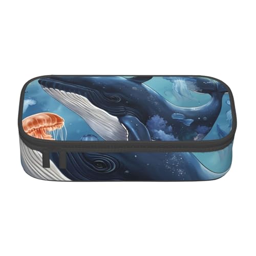 Bkdogkt Federmäppchen mit Meereswal und Quallen, 21,6 x 5,1 x 9,4 cm, großes Fassungsvermögen, funktionale Aufbewahrung für Büro, Reisen von Bkdogkt
