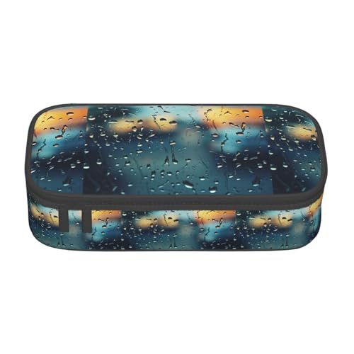 Bkdogkt Federmäppchen mit Regentropfen auf Glasdruck, 21,6 x 5,1 x 9,4 cm, großes Fassungsvermögen, funktionale Aufbewahrung für Büro, Reisen von Bkdogkt