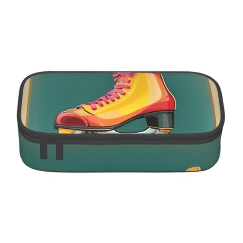 Bkdogkt Federmäppchen mit Retro-Rollschuh-Druck, 21,6 x 5,1 x 9,4 cm, großes Fassungsvermögen, funktionale Aufbewahrung für Büro, Reisen von Bkdogkt