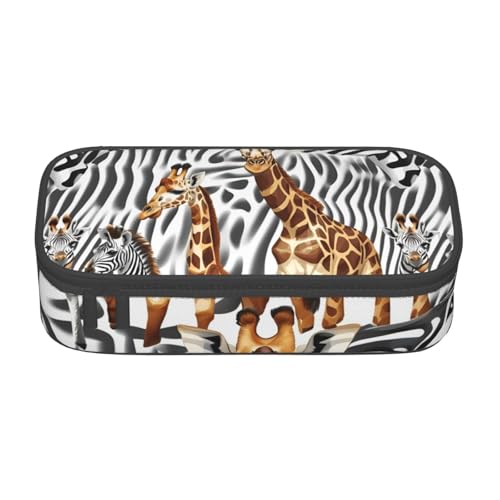 Bkdogkt Federmäppchen mit Zebra- und Giraffen-Druck, 21,6 x 5,1 x 9,4 cm, großes Fassungsvermögen, funktionale Aufbewahrung für Büro, Reisen von Bkdogkt