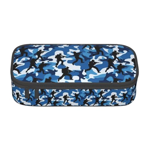 Bkdogkt Federmäppchen mit blauem Camouflage-Druck, 21,6 x 5,1 x 9,4 cm, großes Fassungsvermögen, funktionale Aufbewahrung für Büro und Reisen von Bkdogkt