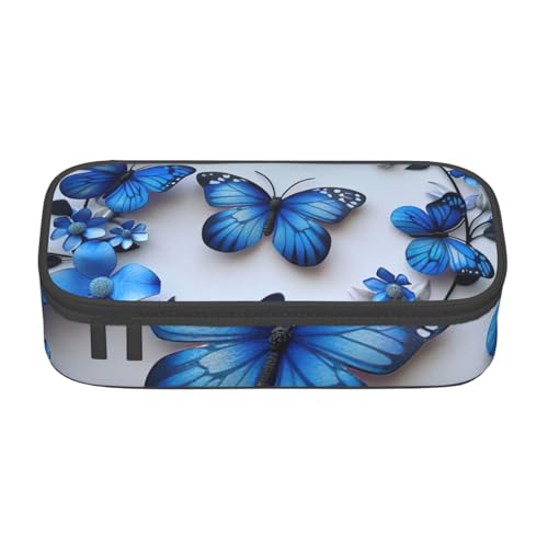 Bkdogkt Federmäppchen mit blauen Schmetterlingen, 21,6 x 5,1 x 9,4 cm, großes Fassungsvermögen, funktionale Aufbewahrung für Büro und Reisen von Bkdogkt