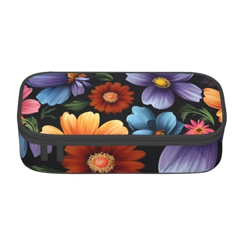 Bkdogkt Federmäppchen mit buntem Blumen- und Schmetterlings-Druck, 21,6 x 5,1 x 9,4 cm, großes Fassungsvermögen, funktionale Aufbewahrung für Büro, Reisen von Bkdogkt