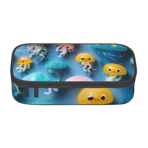 Bkdogkt Federmäppchen mit buntem Quallen-Druck, 21,6 x 5,1 x 9,4 cm, großes Fassungsvermögen, funktionale Aufbewahrung für Büro, Reisen von Bkdogkt