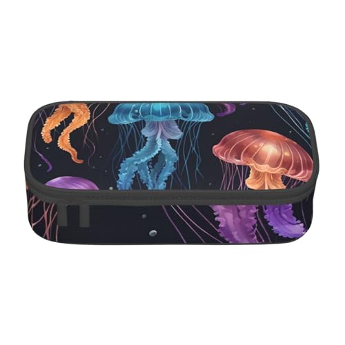 Bkdogkt Federmäppchen mit buntem Quallen-Druck, 21,6 x 5,1 x 9,4 cm, großes Fassungsvermögen, funktionale Aufbewahrung für Büro, Reisen von Bkdogkt