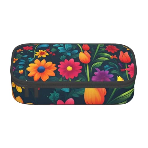 Bkdogkt Federmäppchen mit farbenfrohem Gartendruck, 21,6 x 5,1 x 9,4 cm, großes Fassungsvermögen, funktionale Aufbewahrung für Büro, Reisen von Bkdogkt