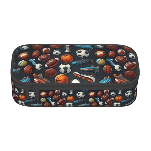 Bkdogkt Federmäppchen mit großem Fassungsvermögen, Motiv: Baseball, Basketball, Fußball, Hockey, 21,6 x 5,1 x 9,4 cm, funktionale Aufbewahrung für Büro und Reisen von Bkdogkt