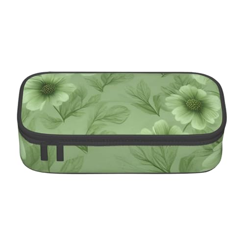 Bkdogkt Federmäppchen mit grünem Blumendruck, 21,6 x 5,1 x 9,4 cm, großes Fassungsvermögen, funktionale Aufbewahrung für Büro, Reisen von Bkdogkt