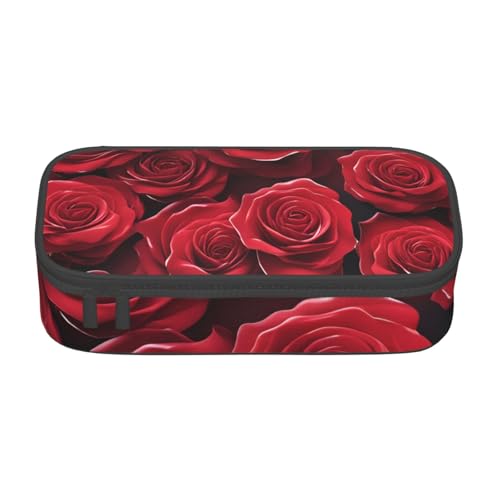 Bkdogkt Federmäppchen mit rotem Rosen-Motiv, 21,6 x 5,1 x 9,4 cm, großes Fassungsvermögen, funktionale Aufbewahrung für Büro, Reisen von Bkdogkt