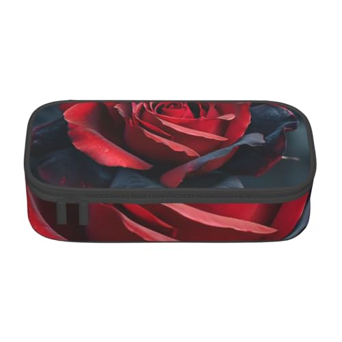 Bkdogkt Federmäppchen mit rotem und schwarzem Rosenaufdruck, 21,6 x 5,1 x 9,4 cm, großes Fassungsvermögen, funktionale Aufbewahrung für Büro und Reisen von Bkdogkt