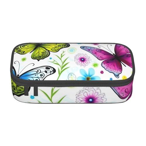 Bkdogkt Federmappe mit buntem Schmetterlings-Druck, 21,6 x 5,1 x 9,4 cm, großes Fassungsvermögen, funktionale Aufbewahrung für Büro und Reisen von Bkdogkt