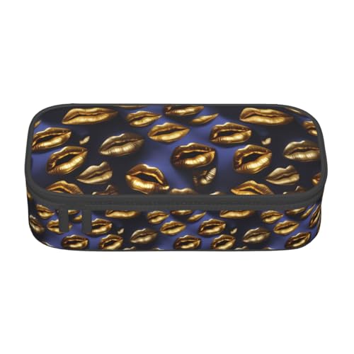 Bkdogkt Großes Federmäppchen mit goldenem Lippen-Aufdruck, 21 x 5 x 9 cm von Bkdogkt