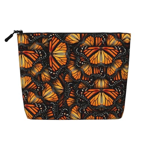 Bkdogkt Heaps of Orange Arbeitstasche mit Monarch-Schmetterlings-Aufdruck, einlagige Make-up-Tasche, Reise-Kosmetik-Organizer, großes Fassungsvermögen, Schwarz, Einheitsgröße von Bkdogkt