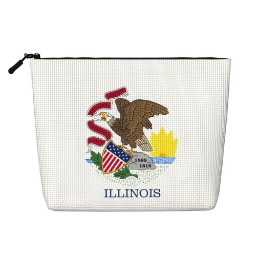 Bkdogkt Illinois Arbeitstasche mit Staatsflaggen-Druck, einlagig, Make-up-Tasche, Reise-Kosmetik-Organizer, großes Fassungsvermögen, Schwarz, Einheitsgröße von Bkdogkt