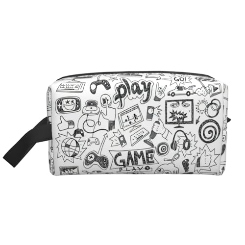 Bkdogkt Kosmetik-Organizer für Damen und Herren, mit Videospiel-Aufdruck, großes Fassungsvermögen, tragbare Reise-Make-up-Tasche, Weiss/opulenter Garten, Einheitsgröße von Bkdogkt